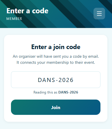 The Enter a join code screen with a code typed in