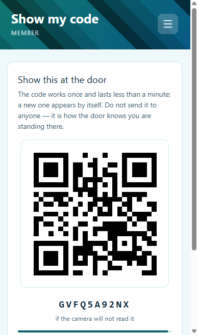 The one-use QR code shown to the chaperone at the door